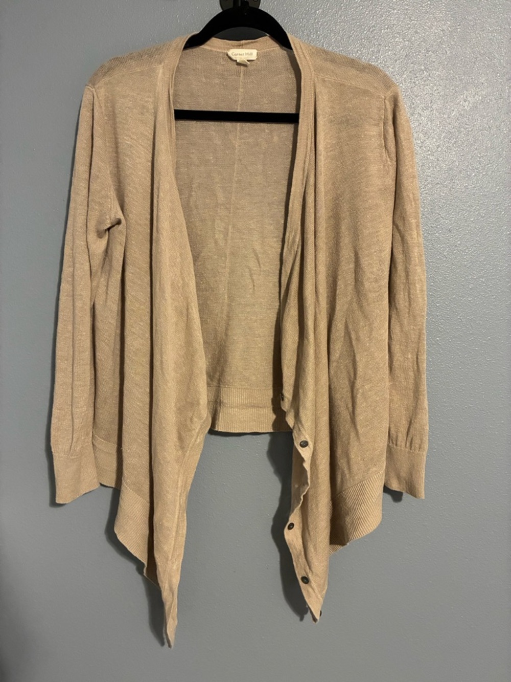 Garnet Hill Taupe Open-Front Draped Cardigan